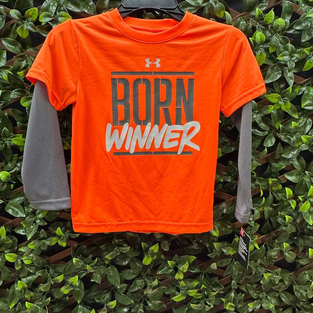 NWT Under Armour Boys Blaze Orange Tech Logo Short Sleeve size 4